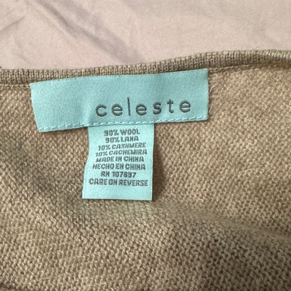 Celeste Elegant Tan and Brown Women's Poncho 90%Wool-10%Cashmere - Picture 6 of 6